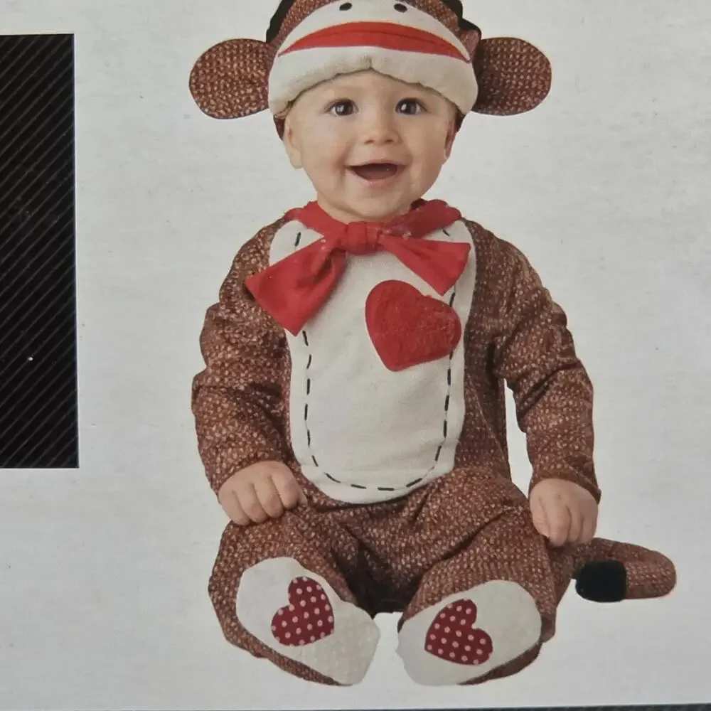 Way to Celebrate Infant Sock Monkey Halloween Costume 4pc Set 12-18 Months NWT